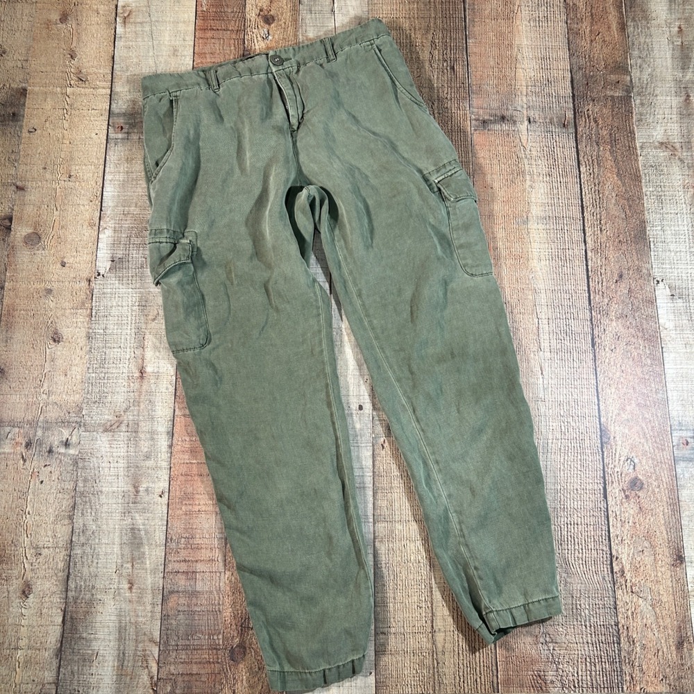 Sanctuary Tencel Linen Cargo Pants Olive Green Size 29 Straight Leg Trousers
